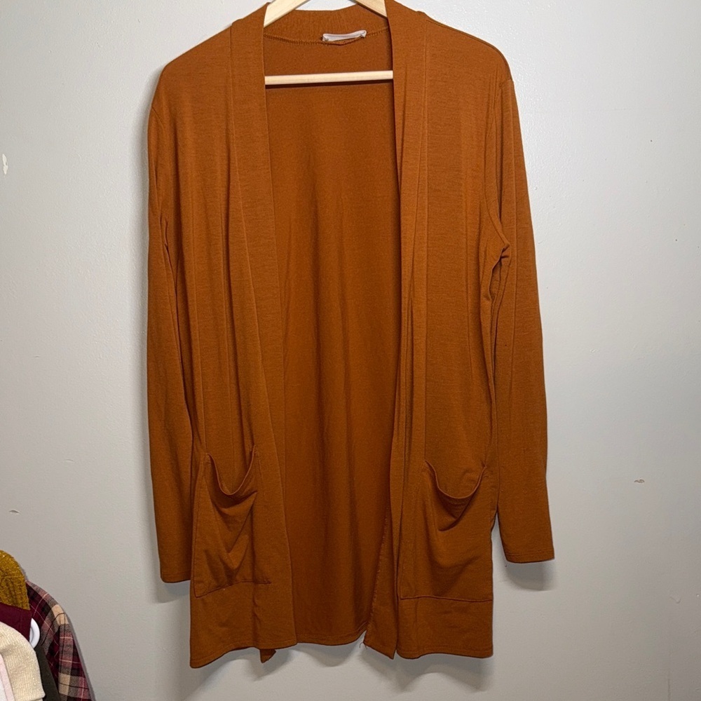 Zenana Outfitters Dark Amber Orange Open Front Cardigan Size 1X